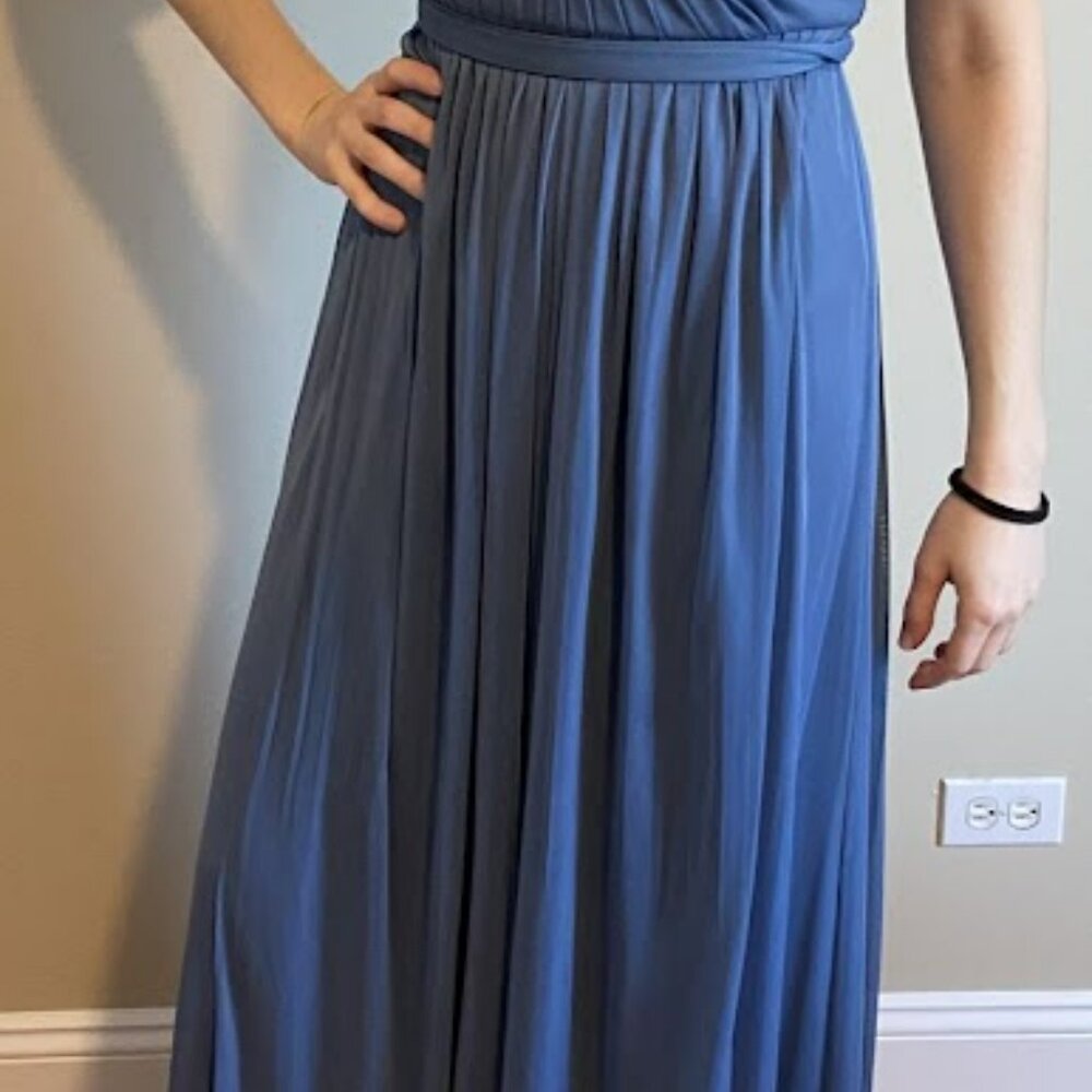 David's Bridal Steel Blue Bridesmaid Dress